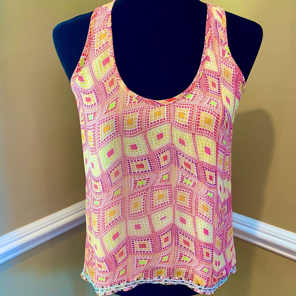MM Couture Hi-Lo Printed Tank - Coral - XS
